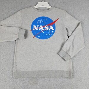 Buzz Aldrin Sweatshirt Womens Large Gray NASA Logo Pullover Flecked Spacecore